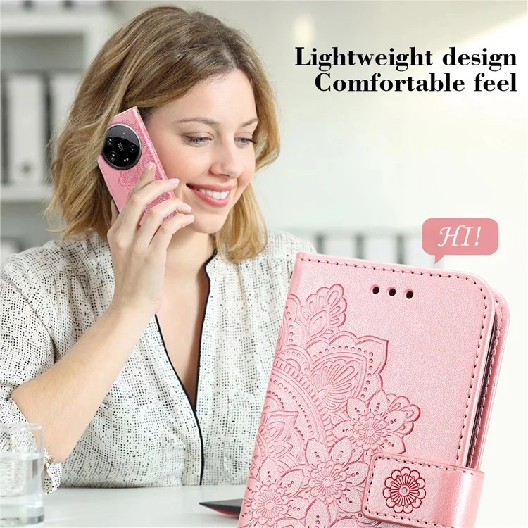 Чехол-бумажник для Xiaomi 14 Ultra с цветочным узором - Розовый