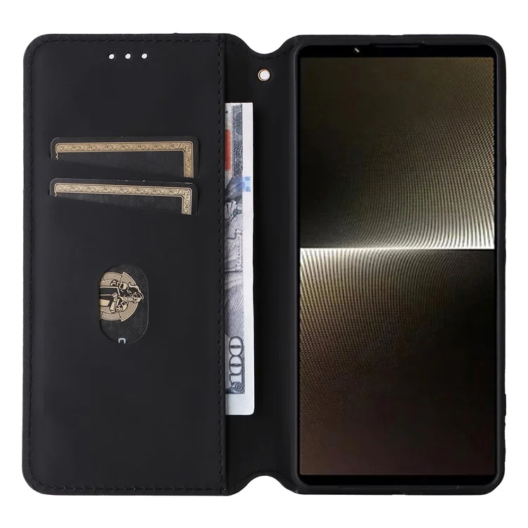 For Sony Xperia 1 VI Case Rhombus Pattern Magnetic Closing Leather Wallet Phone Cover - Black
