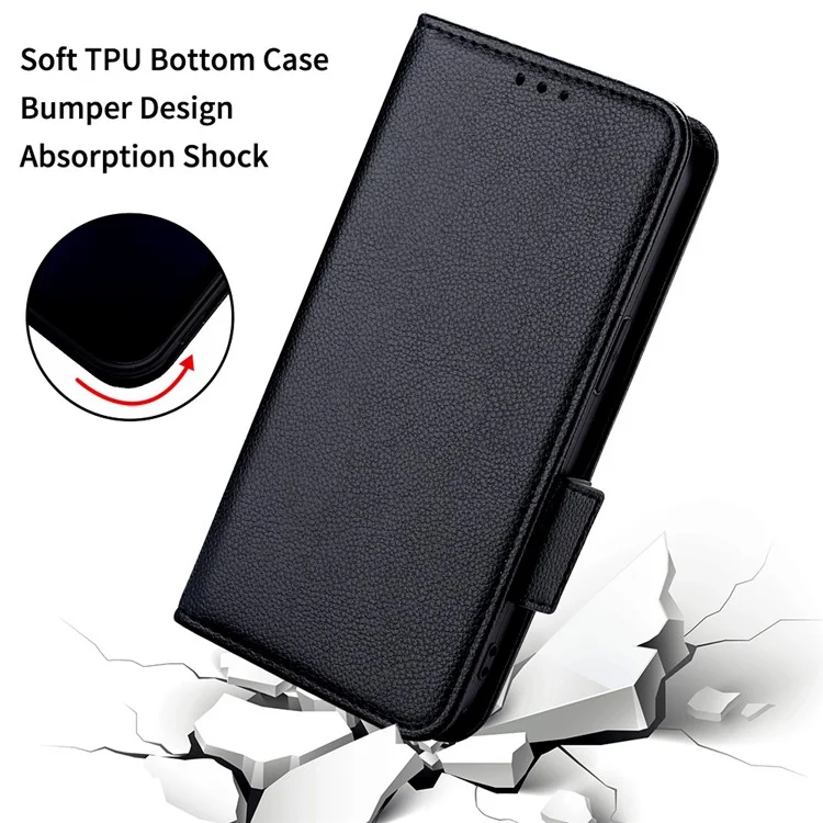 For Sony Xperia 1 VI Case with Wrist Strap Litchi Texture PU Leather Wallet Phone Cover - Black