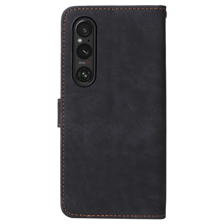 For Sony Xperia 1 VI Leather Case RFID Blocking Wallet Cover with Wrist Strap - Black