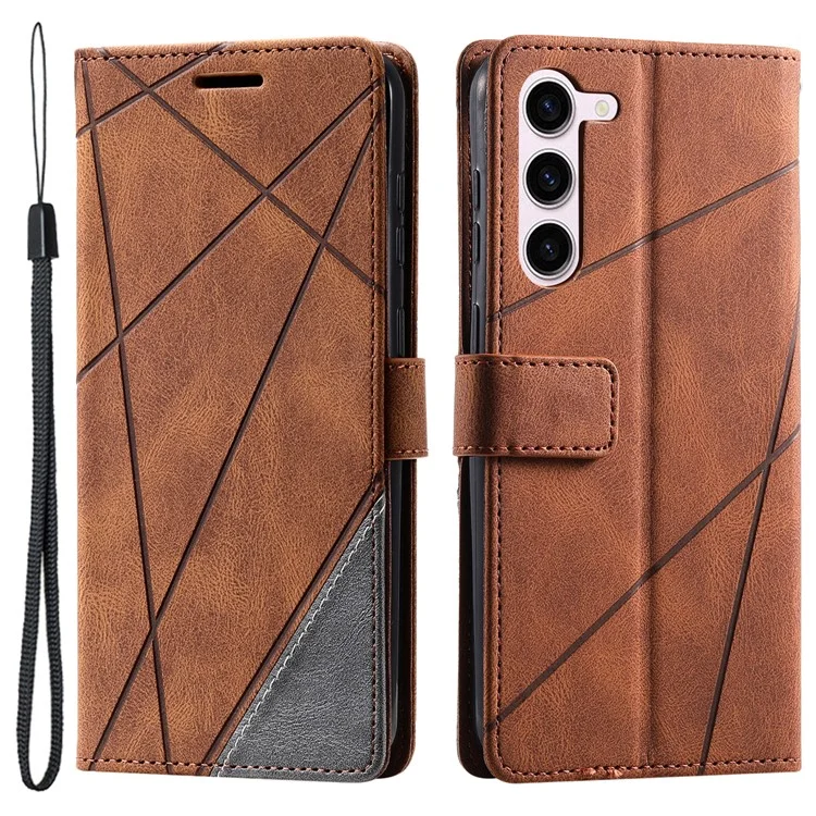 Für Samsung Galaxy S23 Case Bedruckte Linien Lederhülle mit Brieftasche Ständer - Braun