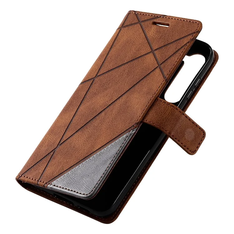 Für Samsung Galaxy S23 Case Bedruckte Linien Lederhülle mit Brieftasche Ständer - Braun