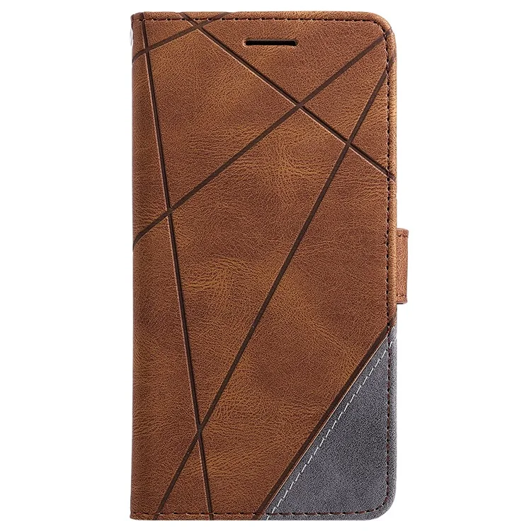 Für Samsung Galaxy S23 Case Bedruckte Linien Lederhülle mit Brieftasche Ständer - Braun
