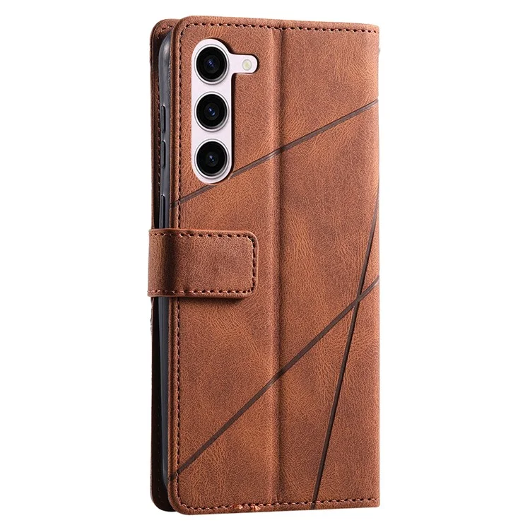 Für Samsung Galaxy S23 Case Bedruckte Linien Lederhülle mit Brieftasche Ständer - Braun