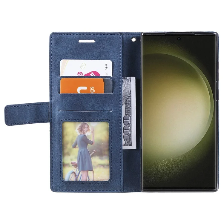 For Samsung Galaxy S24 Ultra Case PU Leather Skin-touch Phone Wallet Cover with Magnetic Clasp - Blue
