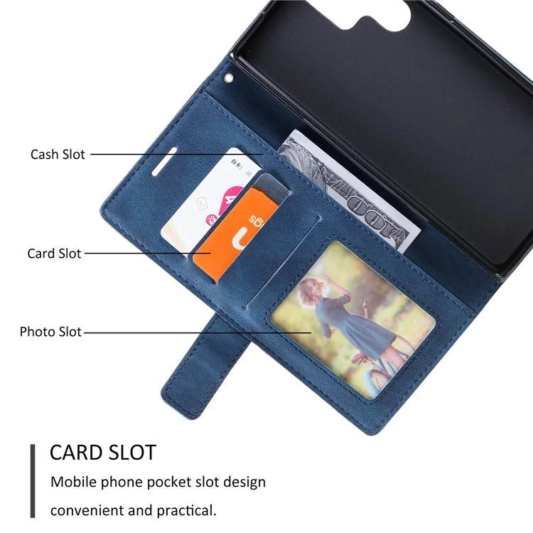 For Samsung Galaxy S24 Ultra Case PU Leather Skin-touch Phone Wallet Cover with Magnetic Clasp - Blue
