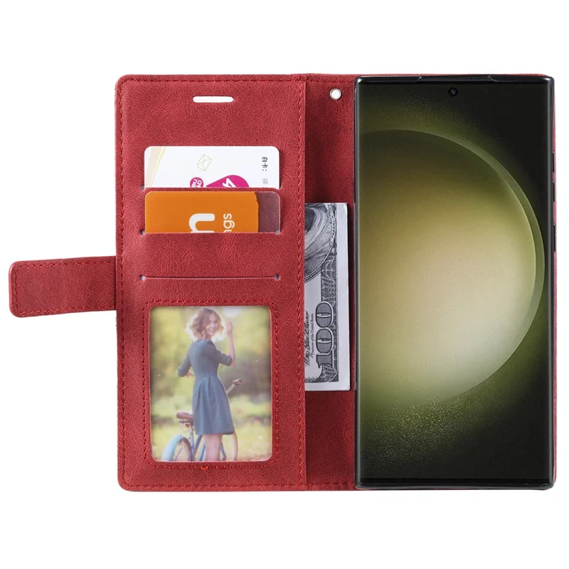 For Samsung Galaxy S24 Ultra Case PU Leather Skin-touch Phone Wallet Cover with Magnetic Clasp - Red