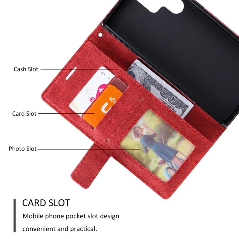 For Samsung Galaxy S24 Ultra Case PU Leather Skin-touch Phone Wallet Cover with Magnetic Clasp - Red