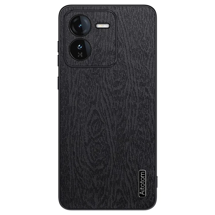 Чехол для vivo iQOO Z9 5G, текстура дерева, покрытие из кожзама, PC+TPU, защита от ударов, черный