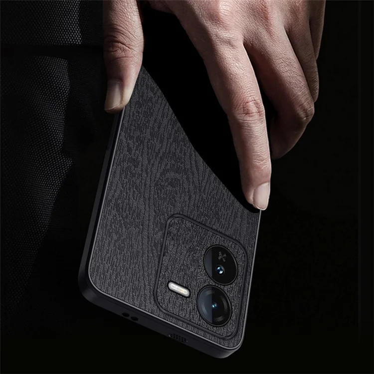 Чехол для vivo iQOO Z9 5G, текстура дерева, покрытие из кожзама, PC+TPU, защита от ударов, черный