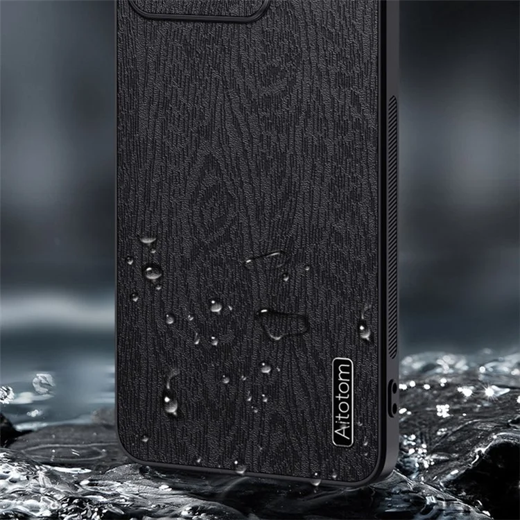 Чехол для vivo iQOO Z9 5G, текстура дерева, покрытие из кожзама, PC+TPU, защита от ударов, черный