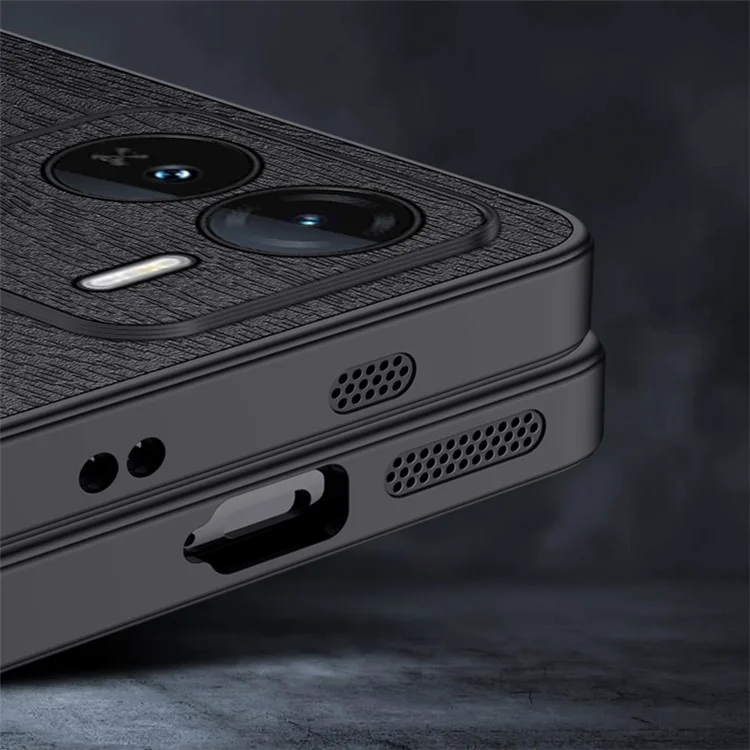 Чехол для vivo iQOO Z9 5G, текстура дерева, покрытие из кожзама, PC+TPU, защита от ударов, черный