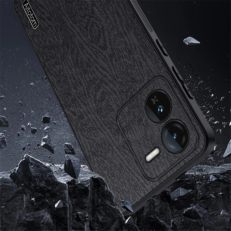 Für vivo iQOO Z9 5G Hülle Holztextur Leder-Beschichtung PC+TPU Stoßfest Handyhülle - Grau