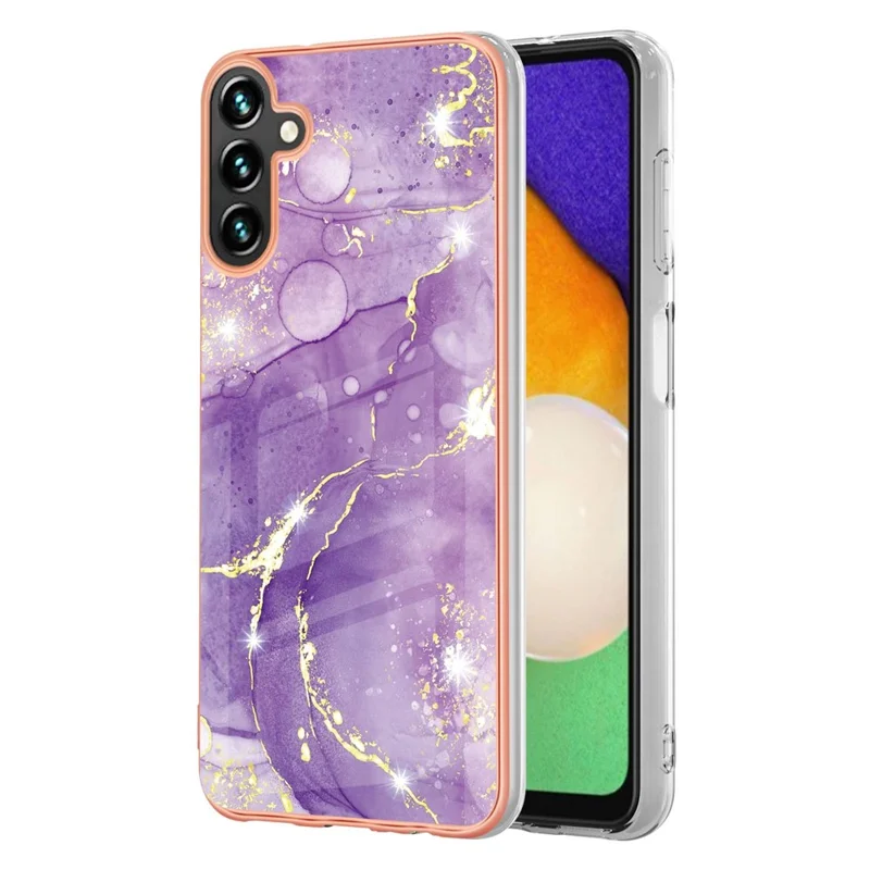 For Samsung Galaxy A55 5G TPU Case with IMD Marble Pattern Electroplated Back Cover - Purple 002