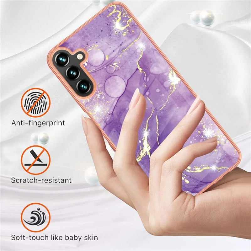For Samsung Galaxy A55 5G TPU Case with IMD Marble Pattern Electroplated Back Cover - Purple 002