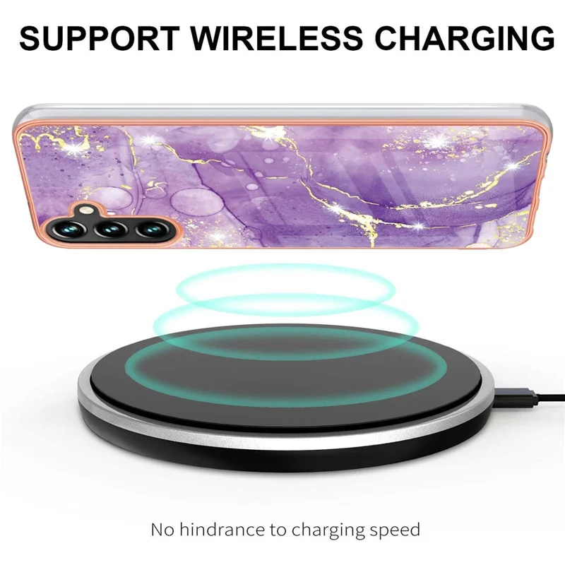 For Samsung Galaxy A55 5G TPU Case with IMD Marble Pattern Electroplated Back Cover - Purple 002