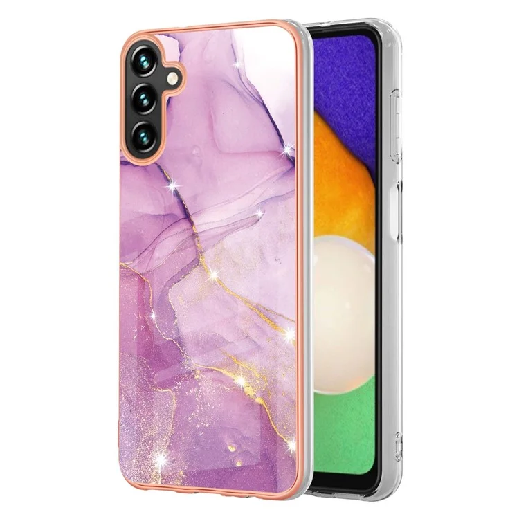 For Samsung Galaxy A35 5G TPU Case with IMD Marble Pattern Electroplated Back Cover - Purple 001