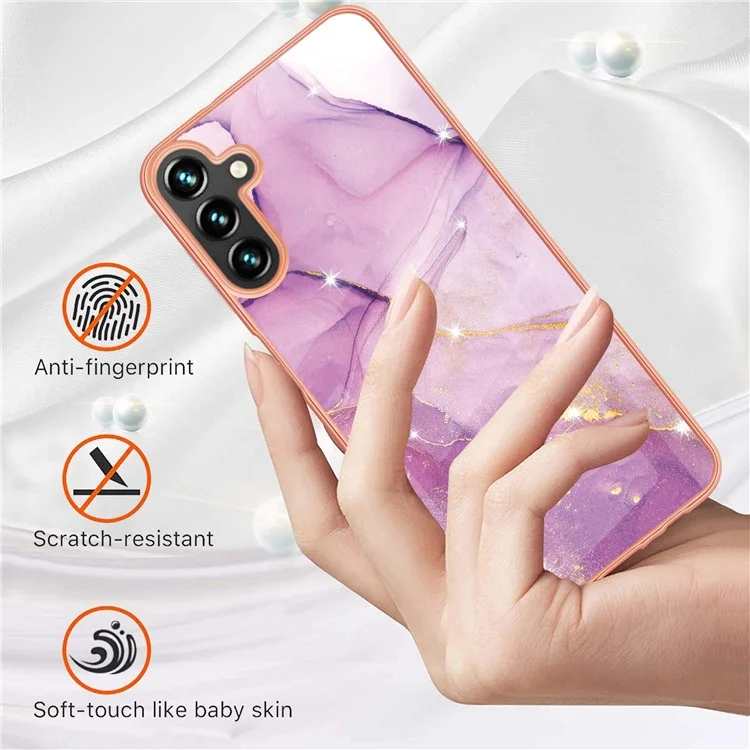 For Samsung Galaxy A35 5G TPU Case with IMD Marble Pattern Electroplated Back Cover - Purple 001
