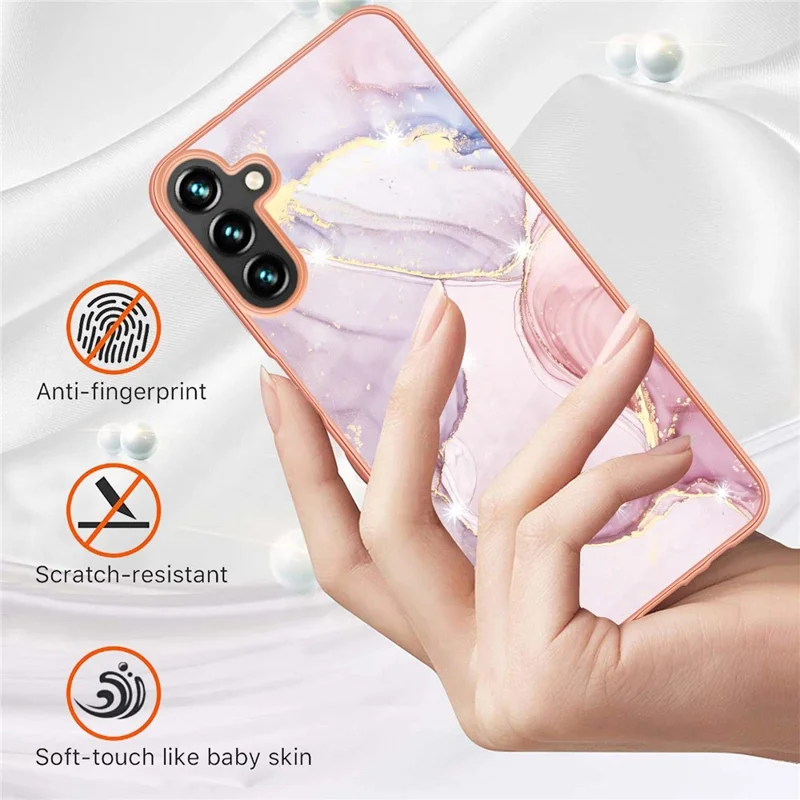 For Samsung Galaxy A35 5G TPU Case with IMD Marble Pattern Electroplated Back Cover - Rose Gold 005