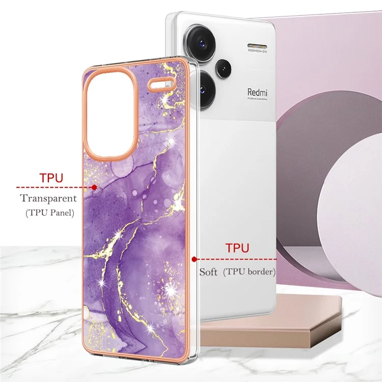 Серия YB IMD-2 для Xiaomi Redmi Note 13 Pro+ 5G TPU Чехол с мраморным узором, противоударный чехол для телефона - Фиолетовый 002