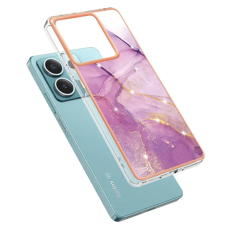 For Xiaomi Redmi Note 13 5G TPU Case with IMD Marble Pattern Electroplated Back Cover - Purple 001