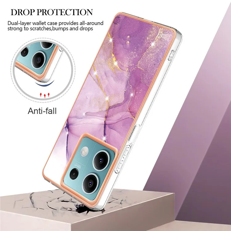 For Xiaomi Redmi Note 13 5G TPU Case with IMD Marble Pattern Electroplated Back Cover - Purple 001