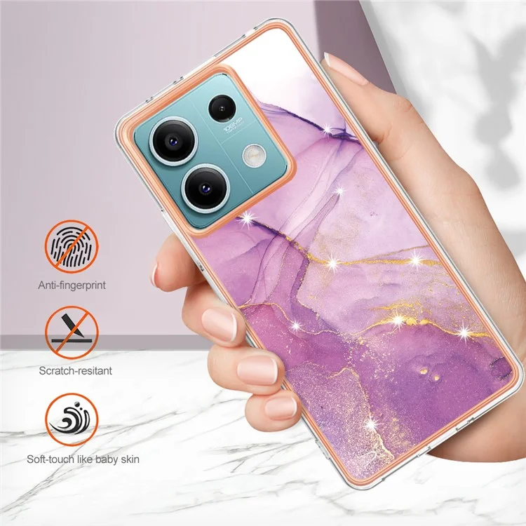 For Xiaomi Redmi Note 13 5G TPU Case with IMD Marble Pattern Electroplated Back Cover - Purple 001