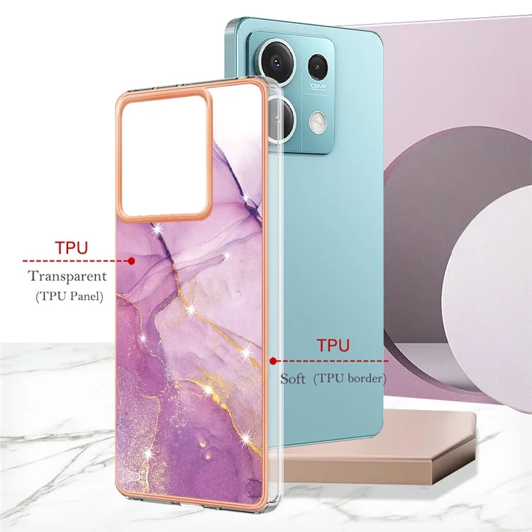 For Xiaomi Redmi Note 13 5G TPU Case with IMD Marble Pattern Electroplated Back Cover - Purple 001
