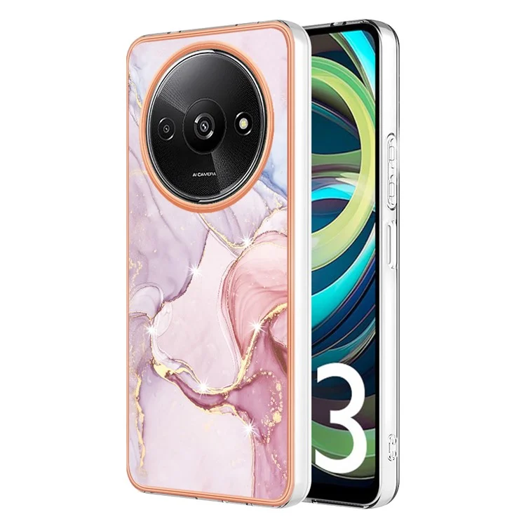 YB IMD Series-2 Für Xiaomi Redmi A3 / Poco C61 4G Hülle Marmorstruktur IMD TPU Handyhülle - Rose Gold 005