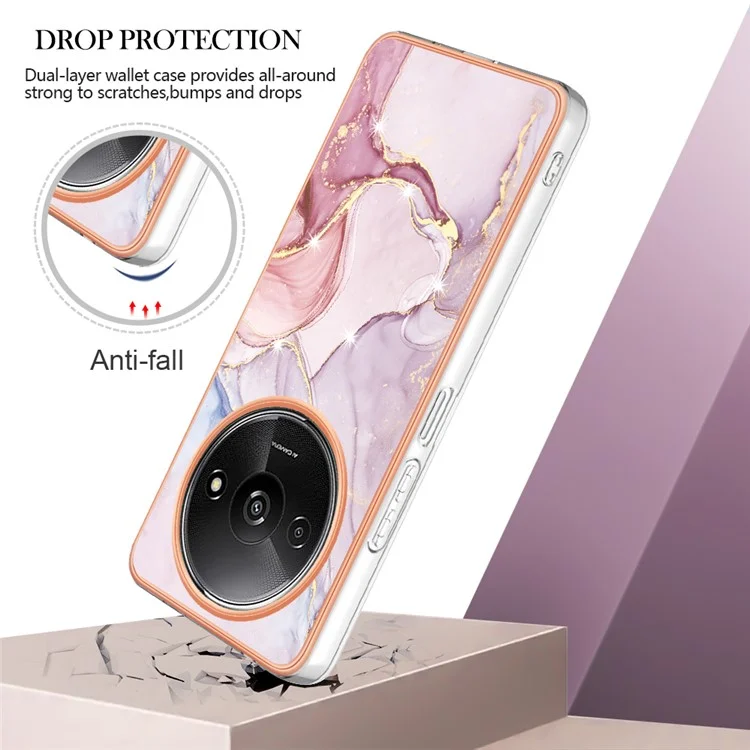 YB IMD Series-2 Für Xiaomi Redmi A3 / Poco C61 4G Hülle Marmorstruktur IMD TPU Handyhülle - Rose Gold 005