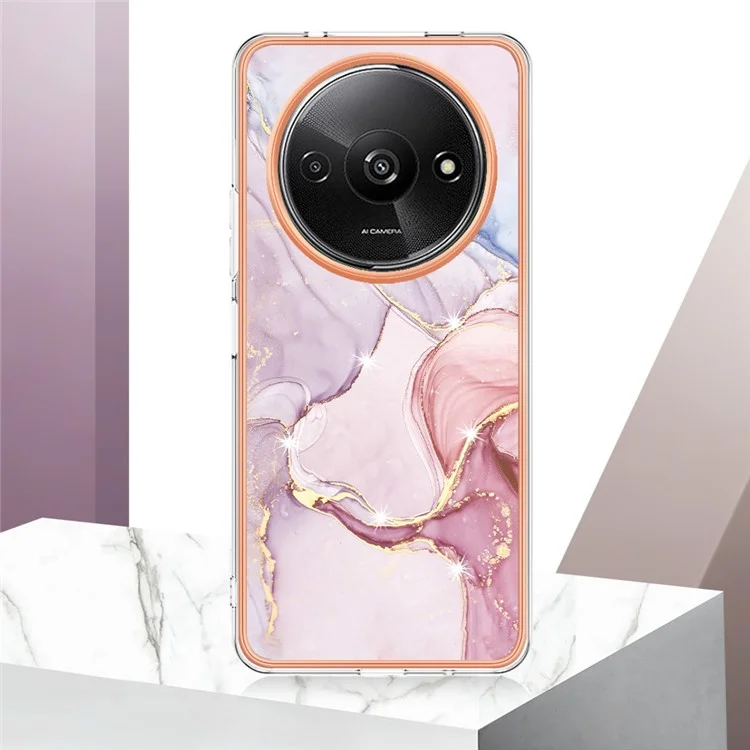 YB IMD Series-2 Für Xiaomi Redmi A3 / Poco C61 4G Hülle Marmorstruktur IMD TPU Handyhülle - Rose Gold 005