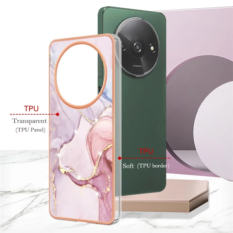YB IMD Series-2 Für Xiaomi Redmi A3 / Poco C61 4G Hülle Marmorstruktur IMD TPU Handyhülle - Rose Gold 005