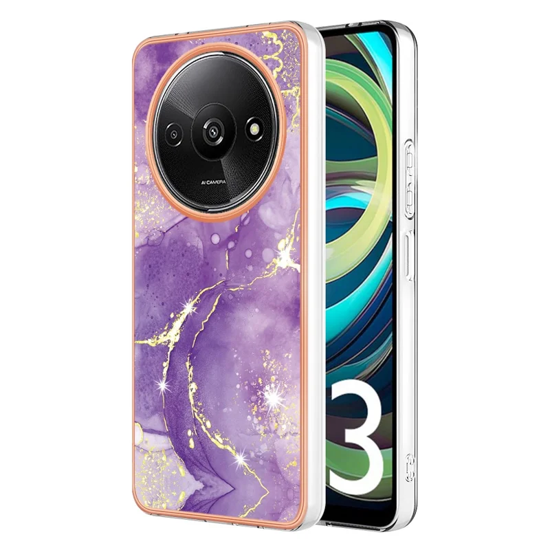 For Xiaomi Redmi A3 / Poco C61 4G TPU Case with IMD Marble Pattern Electroplated Back Cover - Purple 002