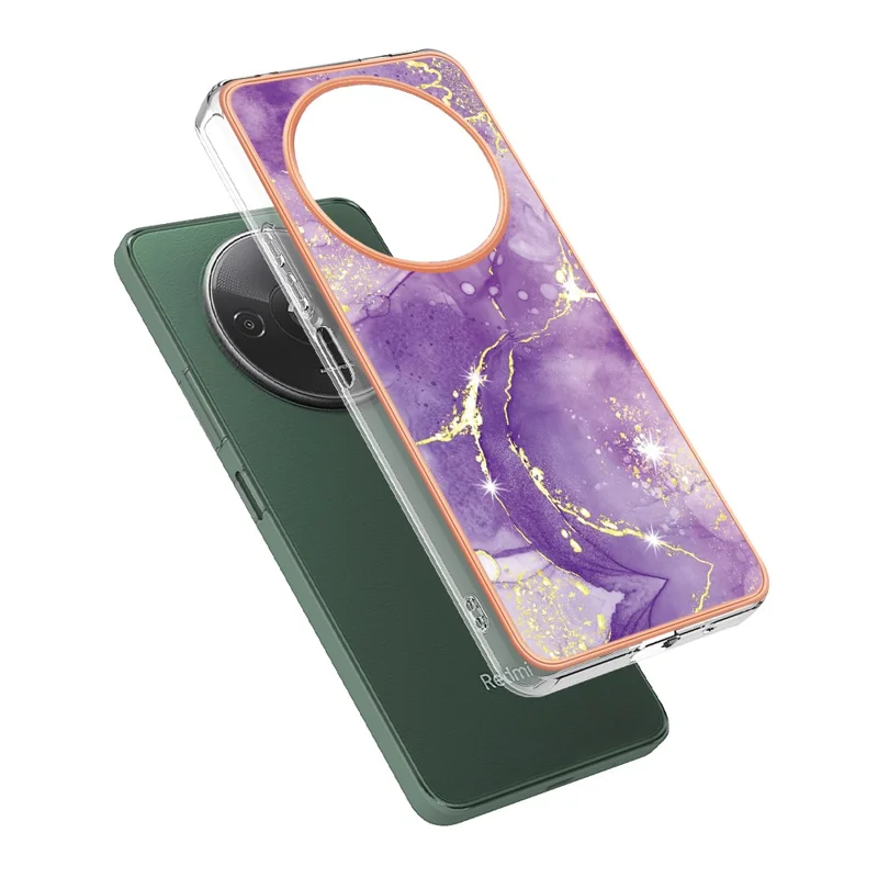 For Xiaomi Redmi A3 / Poco C61 4G TPU Case with IMD Marble Pattern Electroplated Back Cover - Purple 002