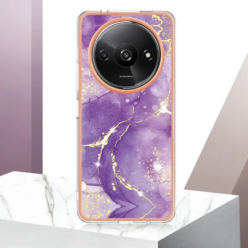 For Xiaomi Redmi A3 / Poco C61 4G TPU Case with IMD Marble Pattern Electroplated Back Cover - Purple 002