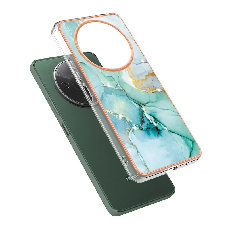 For Xiaomi Redmi A3 / Poco C61 4G TPU Case with IMD Marble Pattern Electroplated Back Cover - Green 003