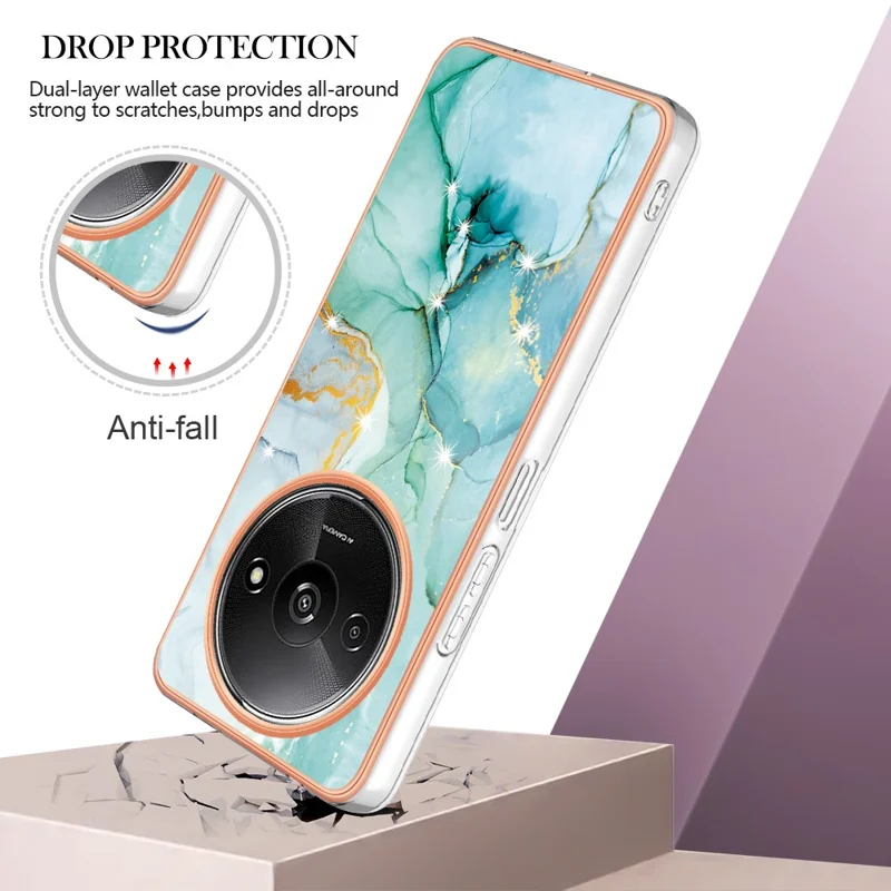 For Xiaomi Redmi A3 / Poco C61 4G TPU Case with IMD Marble Pattern Electroplated Back Cover - Green 003