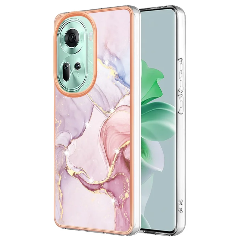 For Oppo Reno11 5G (Global) TPU Case with IMD Marble Pattern Electroplated Back Cover - Rose Gold 005