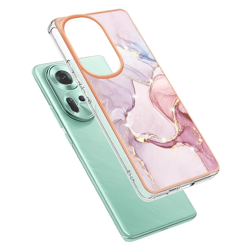 For Oppo Reno11 5G (Global) TPU Case with IMD Marble Pattern Electroplated Back Cover - Rose Gold 005