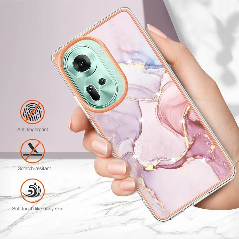 For Oppo Reno11 5G (Global) TPU Case with IMD Marble Pattern Electroplated Back Cover - Rose Gold 005