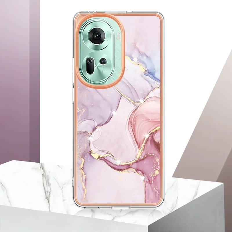 For Oppo Reno11 5G (Global) TPU Case with IMD Marble Pattern Electroplated Back Cover - Rose Gold 005
