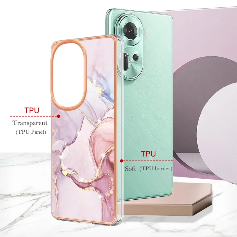 For Oppo Reno11 5G (Global) TPU Case with IMD Marble Pattern Electroplated Back Cover - Rose Gold 005
