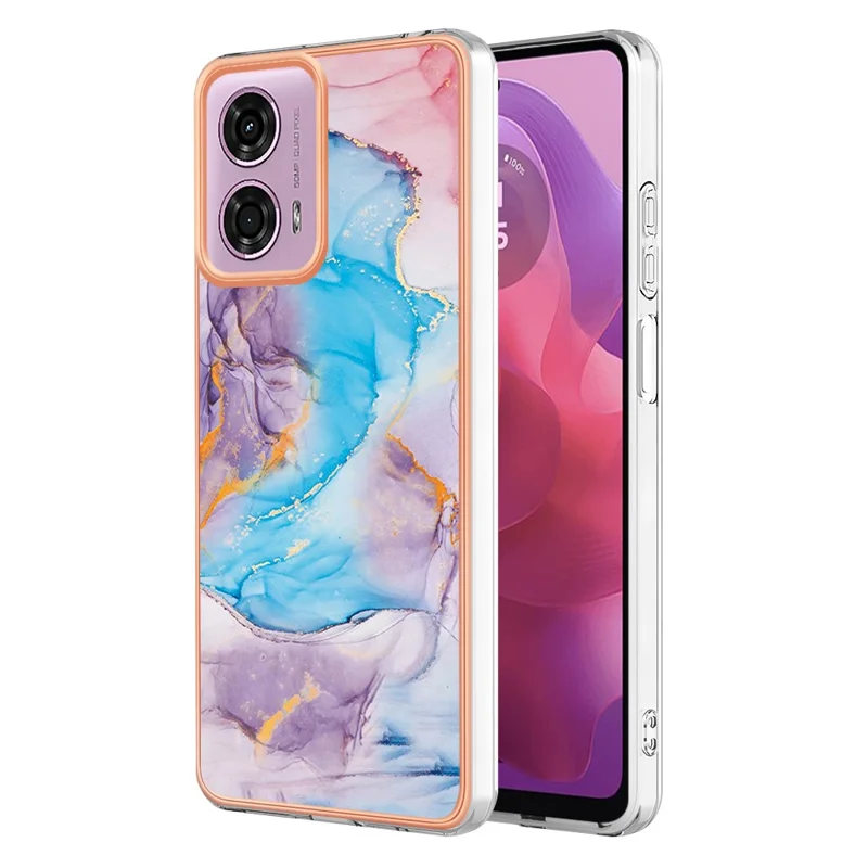 For Motorola Moto E14 4G / G04 4G / G04s 4G / G24 4G Case with IMD Marble Flower Pattern TPU Mobile Back Cover  - Milky Way Marble Blue