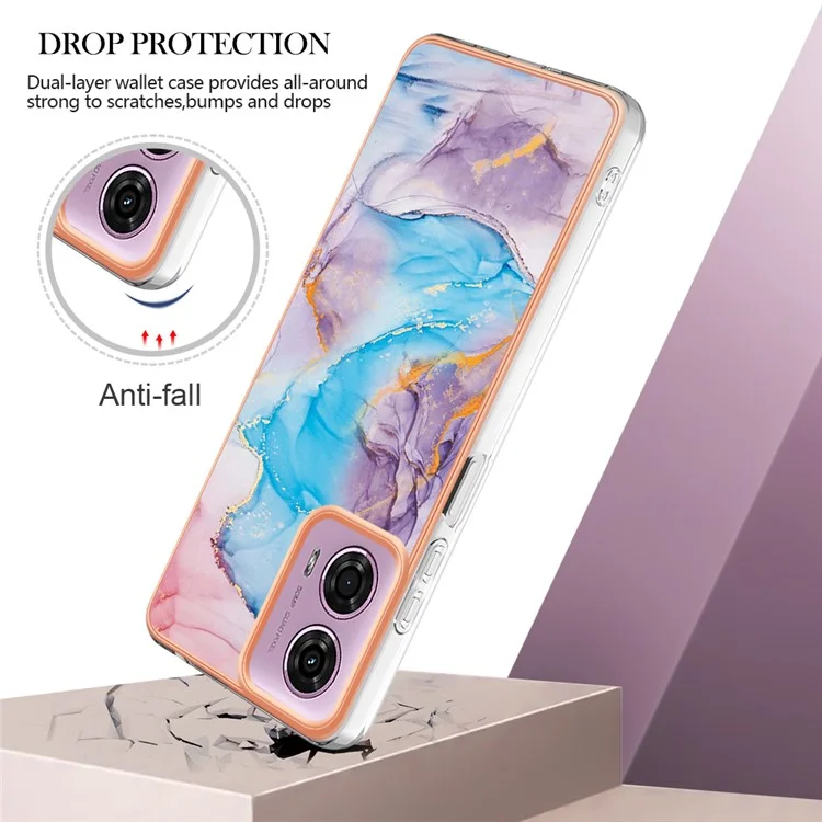 For Motorola Moto E14 4G / G04 4G / G04s 4G / G24 4G Case with IMD Marble Flower Pattern TPU Mobile Back Cover  - Milky Way Marble Blue