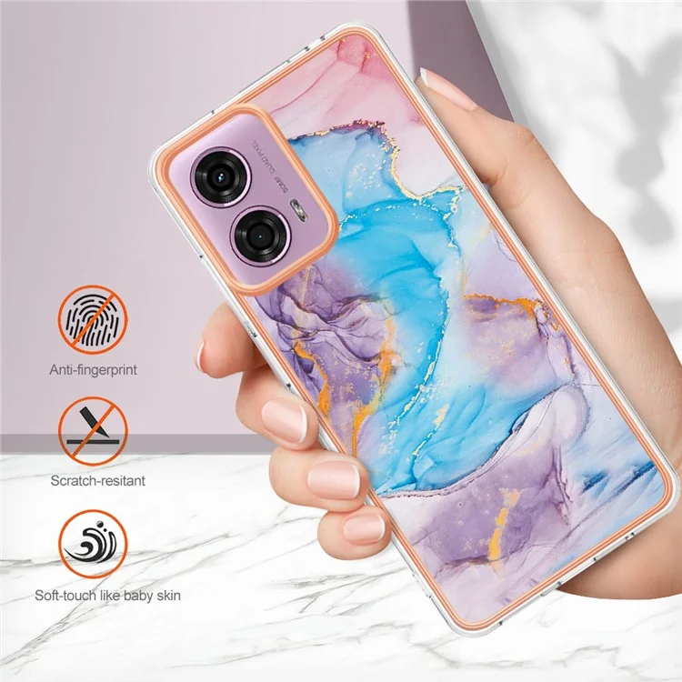 For Motorola Moto E14 4G / G04 4G / G04s 4G / G24 4G Case with IMD Marble Flower Pattern TPU Mobile Back Cover  - Milky Way Marble Blue