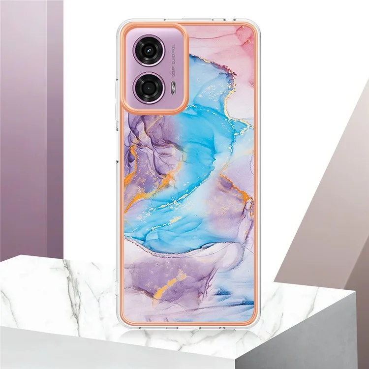 For Motorola Moto E14 4G / G04 4G / G04s 4G / G24 4G Case with IMD Marble Flower Pattern TPU Mobile Back Cover  - Milky Way Marble Blue