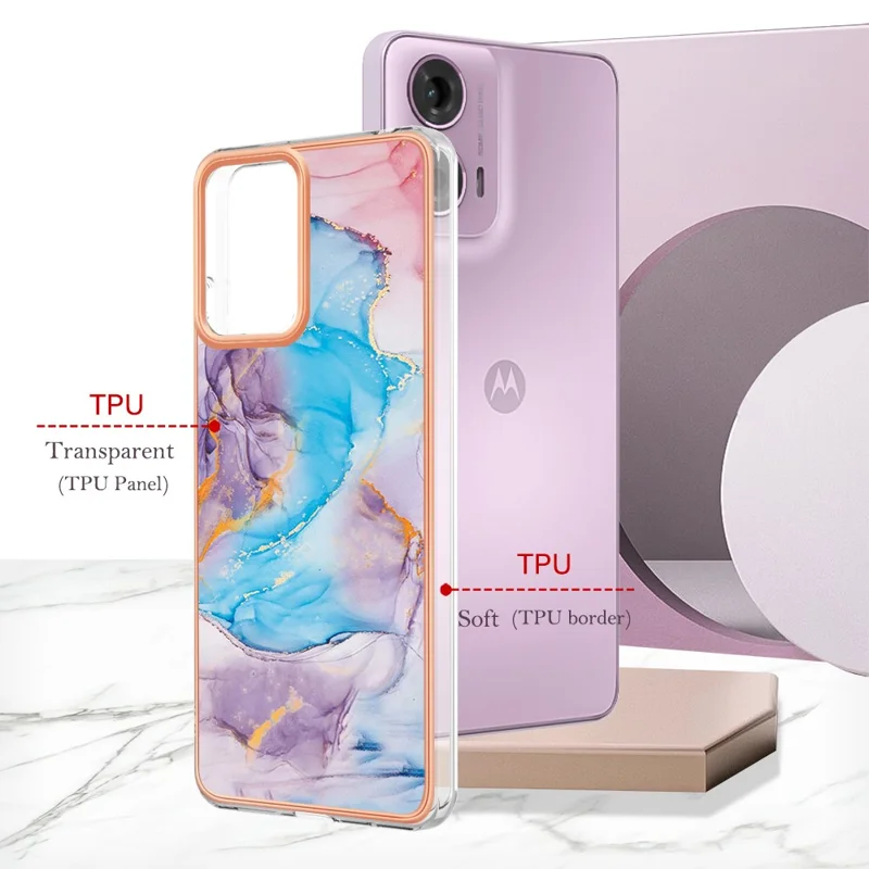For Motorola Moto E14 4G / G04 4G / G04s 4G / G24 4G Case with IMD Marble Flower Pattern TPU Mobile Back Cover  - Milky Way Marble Blue