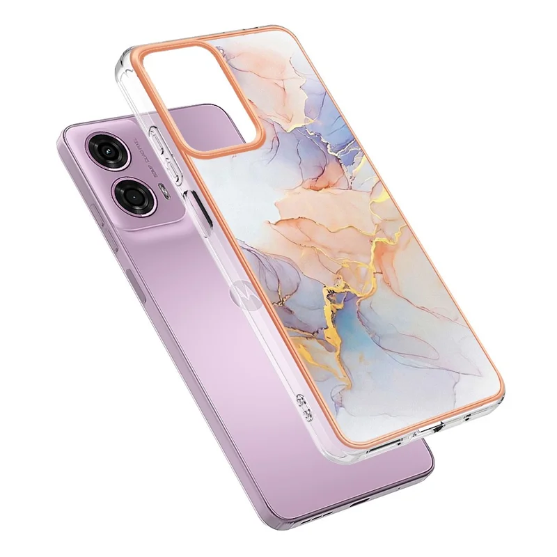 YB IMD Série-1 Para Motorola Moto E14 4G / G04 4G / G04s 4G / G24 4G Caso Soft TPU Electroplating Capa de Telefone - Milky Way Mármore Branco