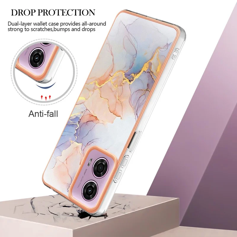 YB IMD Série-1 Para Motorola Moto E14 4G / G04 4G / G04s 4G / G24 4G Caso Soft TPU Electroplating Capa de Telefone - Milky Way Mármore Branco