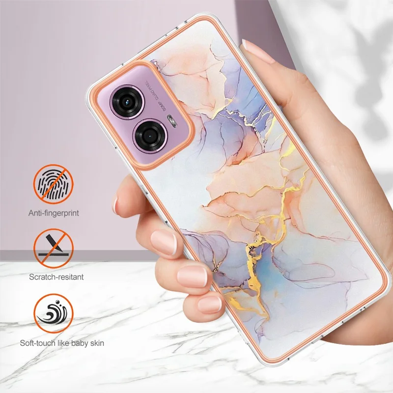 YB IMD Série-1 Para Motorola Moto E14 4G / G04 4G / G04s 4G / G24 4G Caso Soft TPU Electroplating Capa de Telefone - Milky Way Mármore Branco